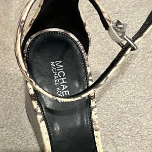 Michael Kors, wedge snake print shoes.